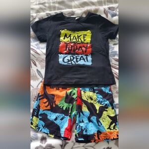 Colorful Dinosaur Print Kids Outfit